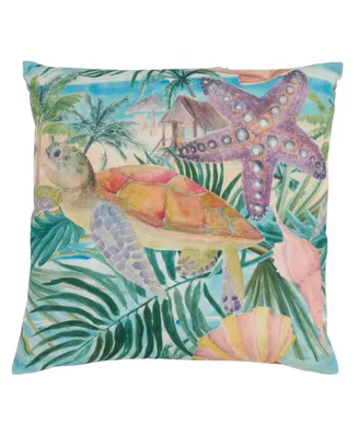 Saro Lifestyle Tropical Turtle Printed Decorative Pillow, 18" x 18"