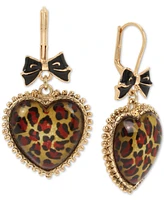 Betsey Johnson Gold-Tone Leopard Animal-Print Heart Drop Earrings