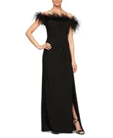 Alex Evenings Faux-Feather Off-The-Shoulder Gown