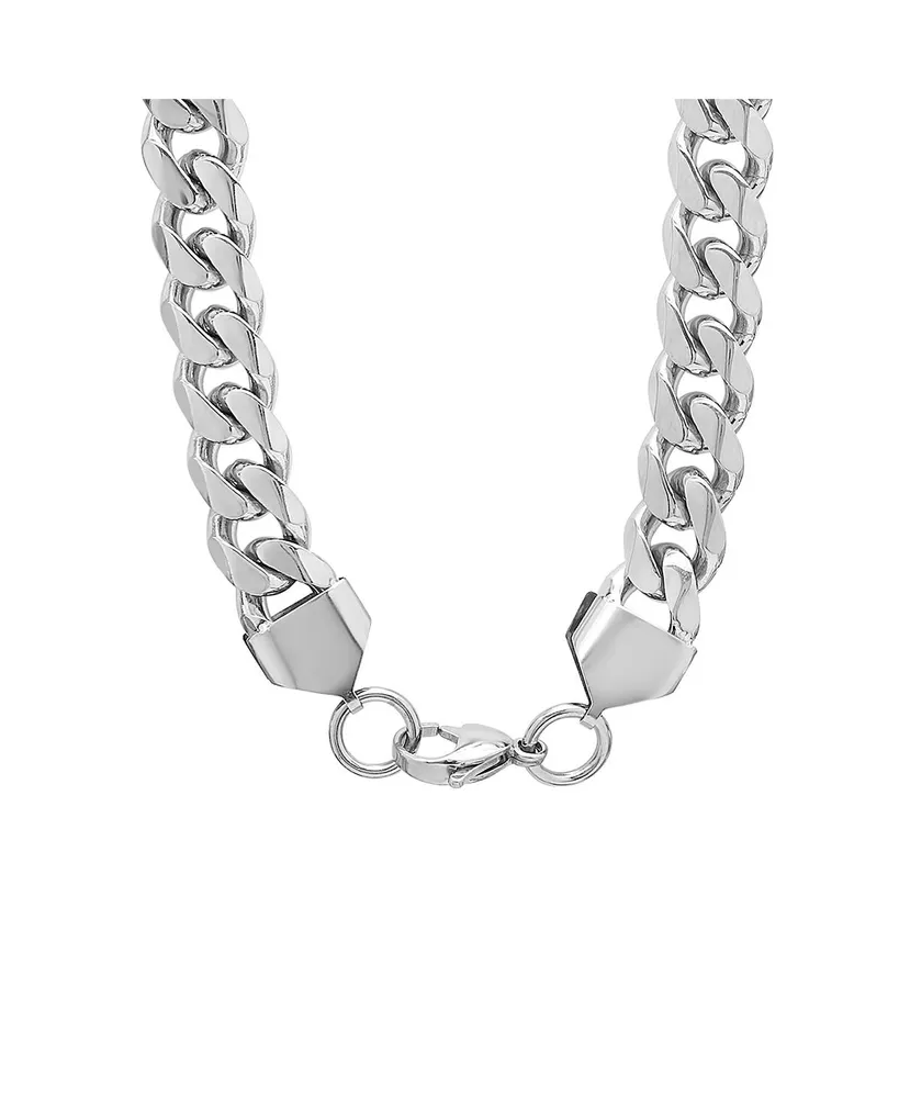 Steeltime Men's Stainless Steel Thick Accented Cuban Link Style Chain Necklaces