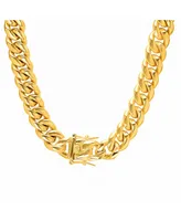 Steeltime Men's 18k gold Plated Stainless Steel 24" Miami Cuban Link Chain with 12mm Box Clasp Necklaces