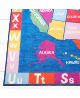 Eric Carle Elementary Usa Map Blue 4'11" x 6'6" Area Rug