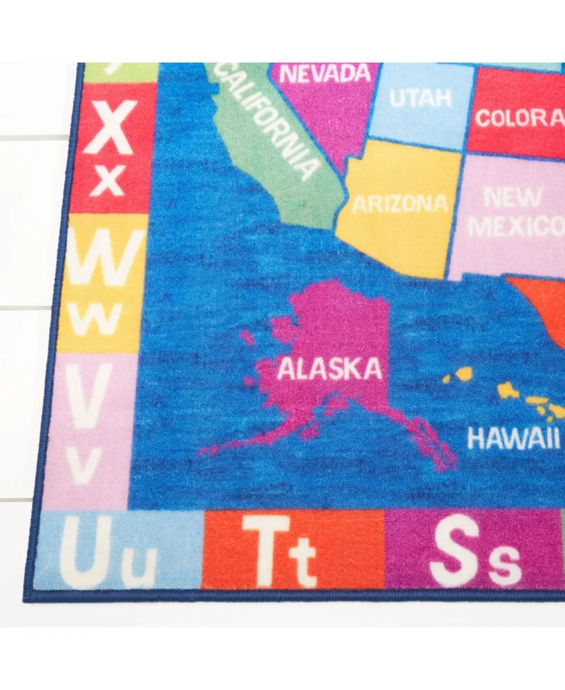 Eric Carle Elementary Usa Map Blue 6'6" x 9'5" Area Rug