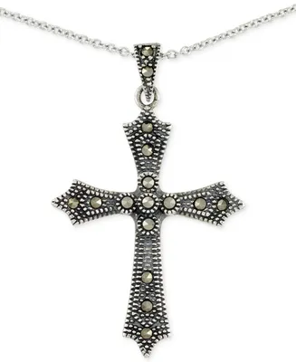 Marcasite Cross 18" Pendant Necklace in Sterling Silver