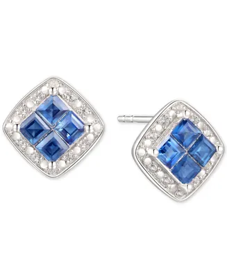 Sapphire (5/8 ct. t.w.) & Diamond (1/20 ct. t.w.) Square Stud Earrings in Sterling Silver
