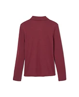 Little Girls Uniform Long Sleeve Interlock Knit Polo with Picot Collar