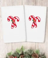 Linum Home Christmas Candy Canes Embroidered 100 Turkish Cotton Hand Towels