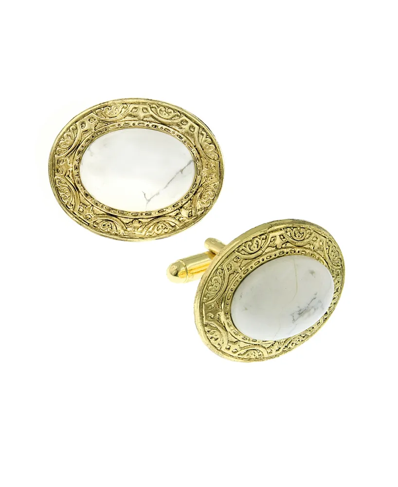 1928 Jewelry 14K Gold Plated Semi-Precious Howlite Oval Cufflinks