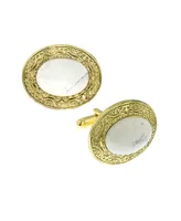 1928 Jewelry 14K Gold Plated Semi-Precious Howlite Oval Cufflinks