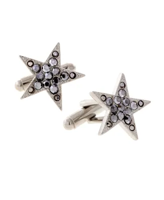 1928 Jewelry Silver-Tone Crystal Star Cufflinks