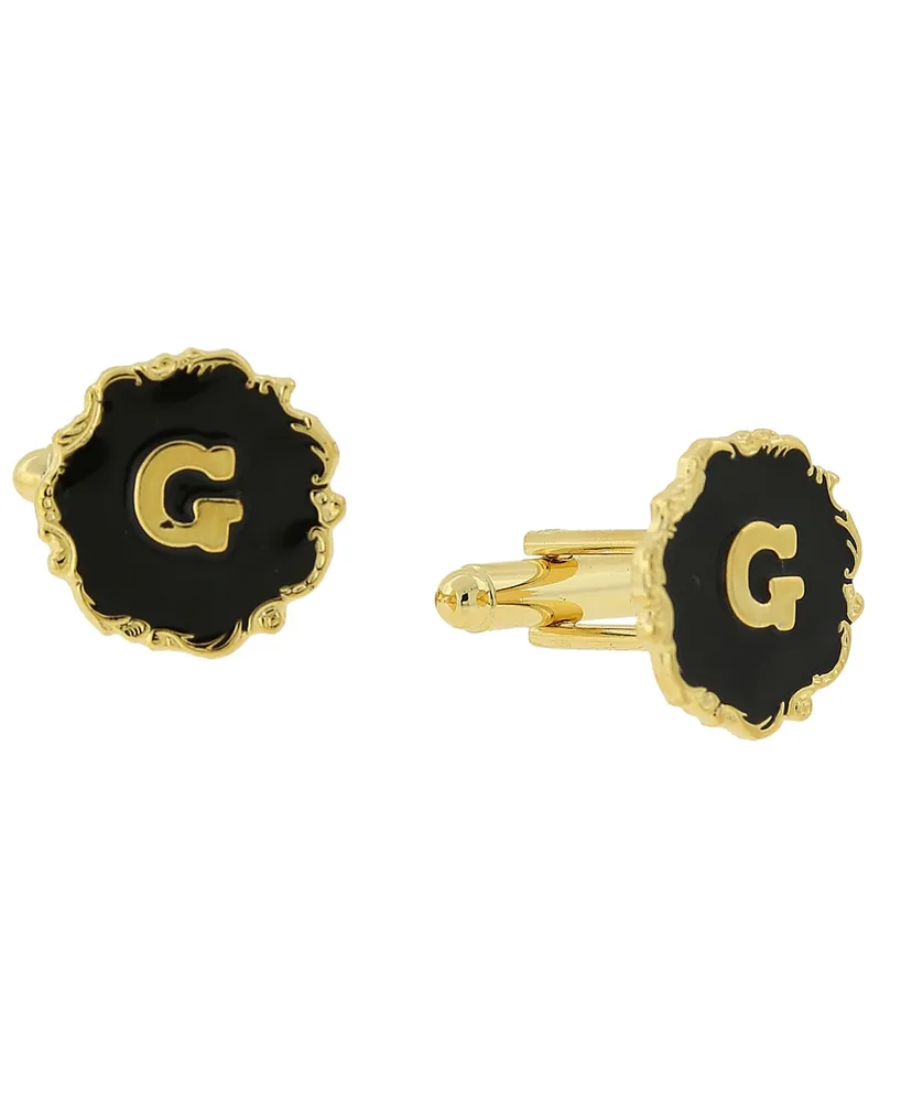 1928 Jewelry 14K Gold-Plated Enamel Initial Cufflinks