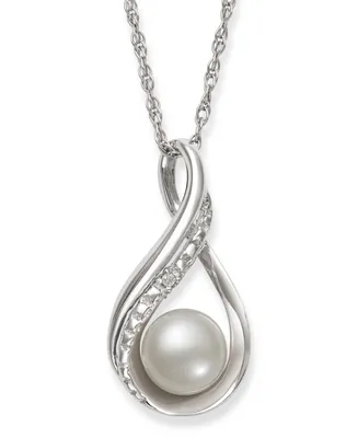 Cultured Freshwater Pearl (6-7 mm) and Diamond Accent Pendant in Sterling Silver