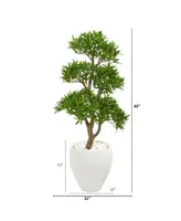 Nearly Natural 43" Bonsai Styled Podocarpus Artificial Tree in White Planter