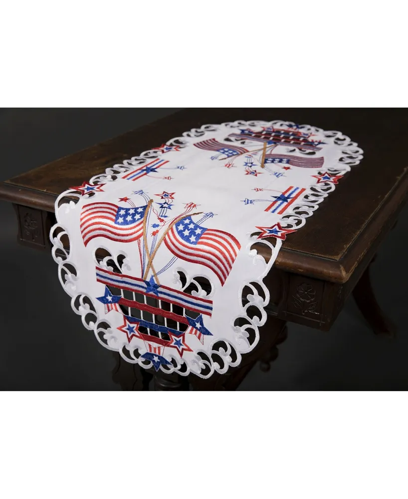 Xia Home Fashions Star Spangled Embroidered Cutwork Table Runner