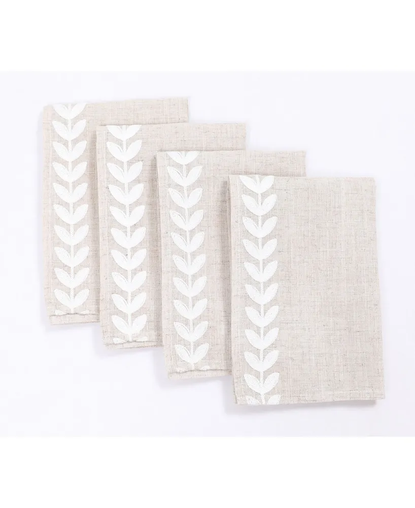 Manor Luxe Cute Leaves Crewel Embroidered Napkins 20" x 20", Set of 4