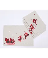 Manor Luxe Applique Tartan Santa Sleigh with Reindeers Christmas Placemats 14" x 20", Set of 4