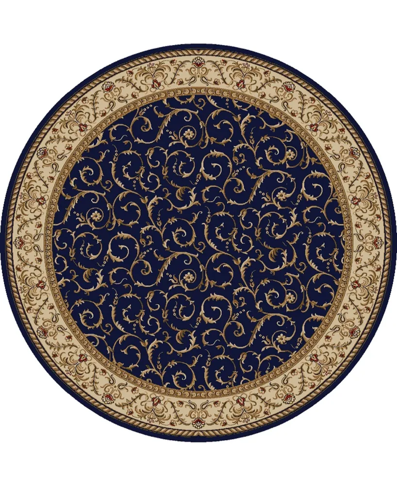 Closeout! Km Home 1599/1555/Navy Pesaro Blue 5'3" x 5'3" Round Area Rug