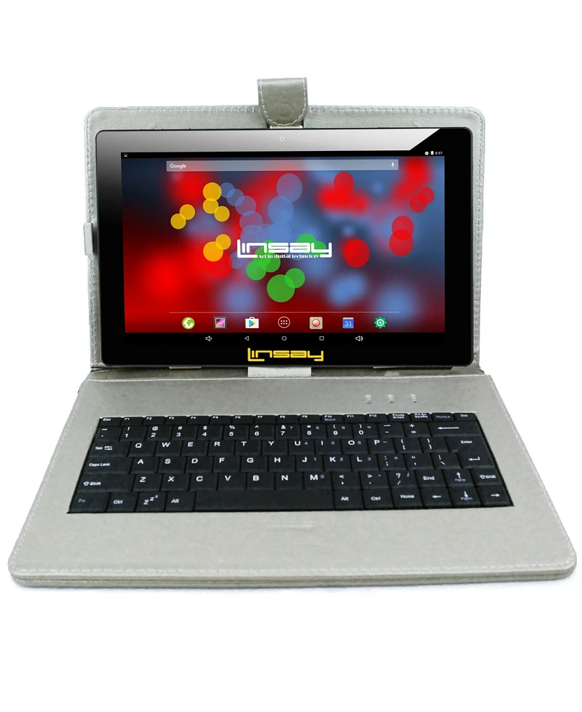 Linsay New 10.1" Tablet Octa Core 128GB Bundle with Exclusive Luxury Silver Keyboard and Newest Android 14