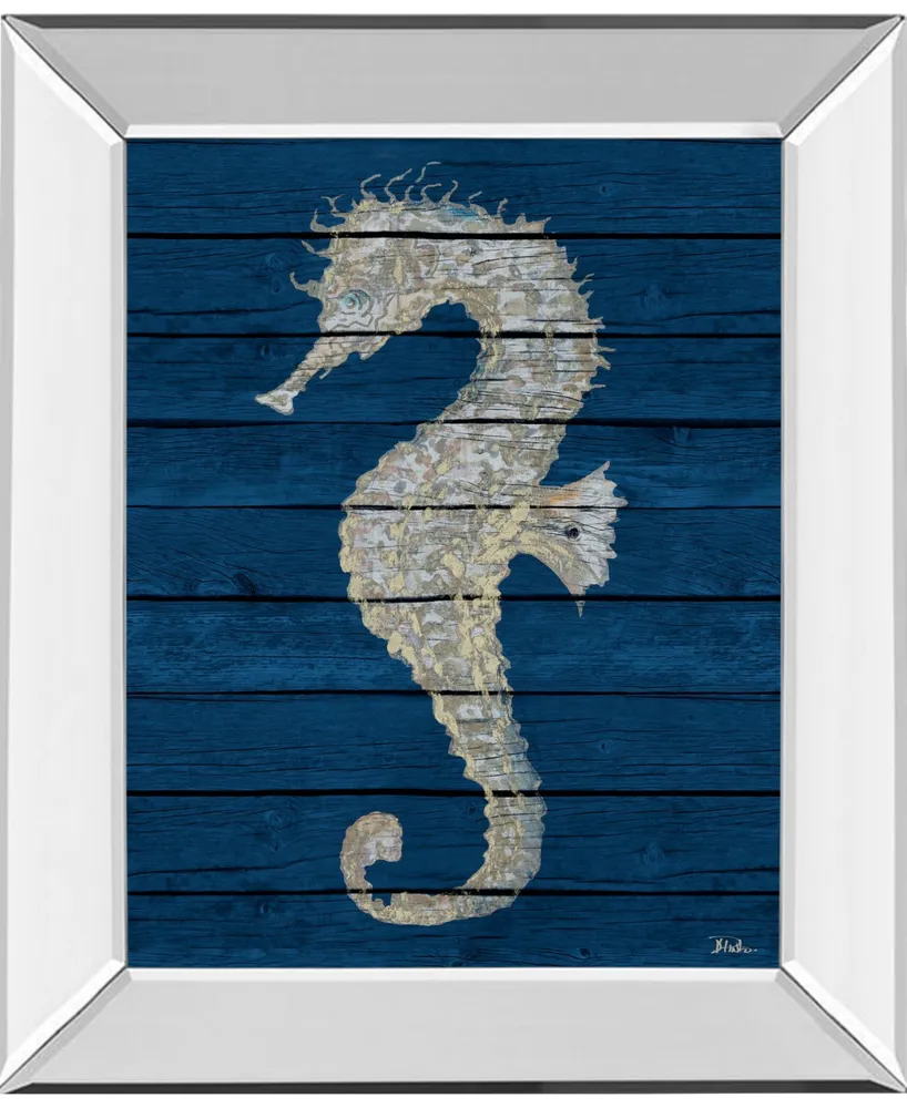 Classy Art Antique Seahorse on Blue Il by Patricia Pinto Mirror Framed Print Wall Art - 22" x 26"