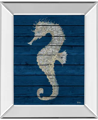 Classy Art Antique Seahorse on Blue Il by Patricia Pinto Mirror Framed Print Wall Art - 22" x 26"