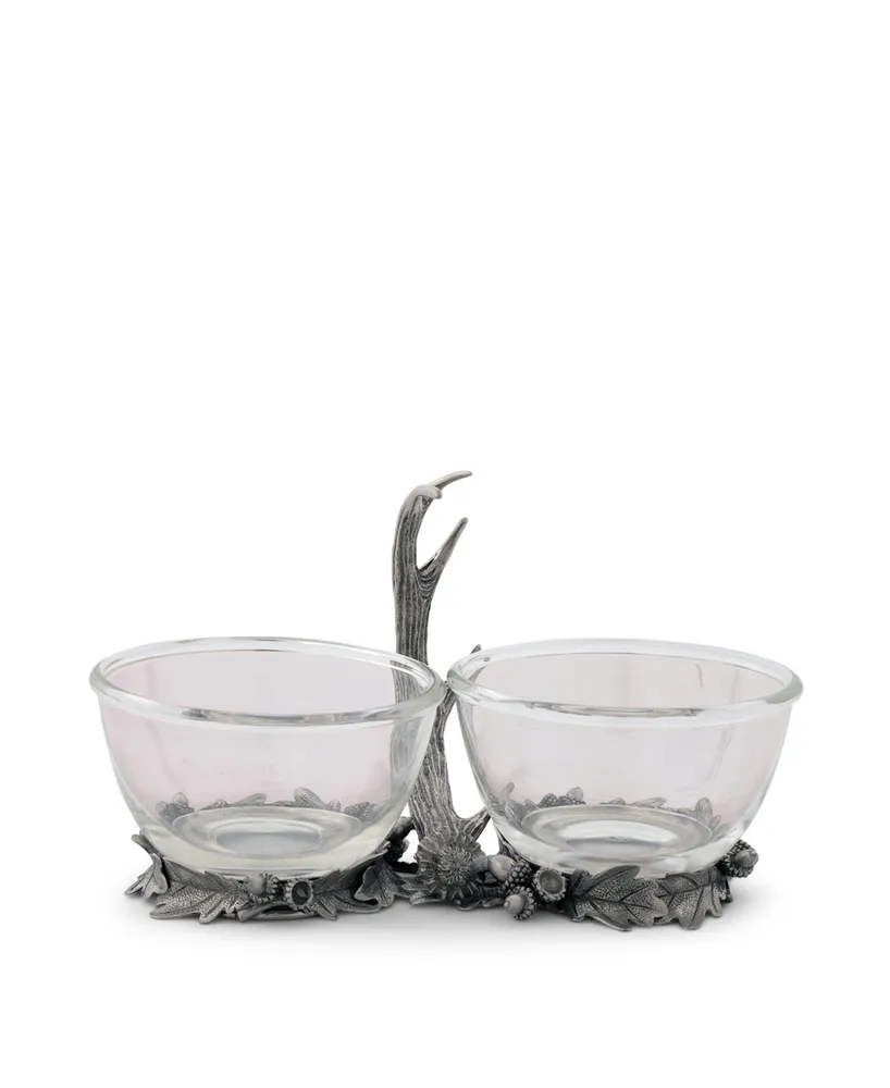 Vagabond House Dip, Nut, Sauce, Condiment Bowl Double Removable Glass Bowl with Solid Pewter Rustic Antler Handle