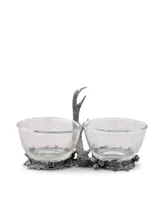 Vagabond House Dip, Nut, Sauce, Condiment Bowl Double Removable Glass Bowl with Solid Pewter Rustic Antler Handle