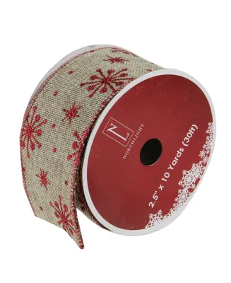 Northlight Pack of 12 Red Snowflake and Beige Burlap Wired Christmas Craft Ribbon Spools - 2.5" x 120 Yards Total