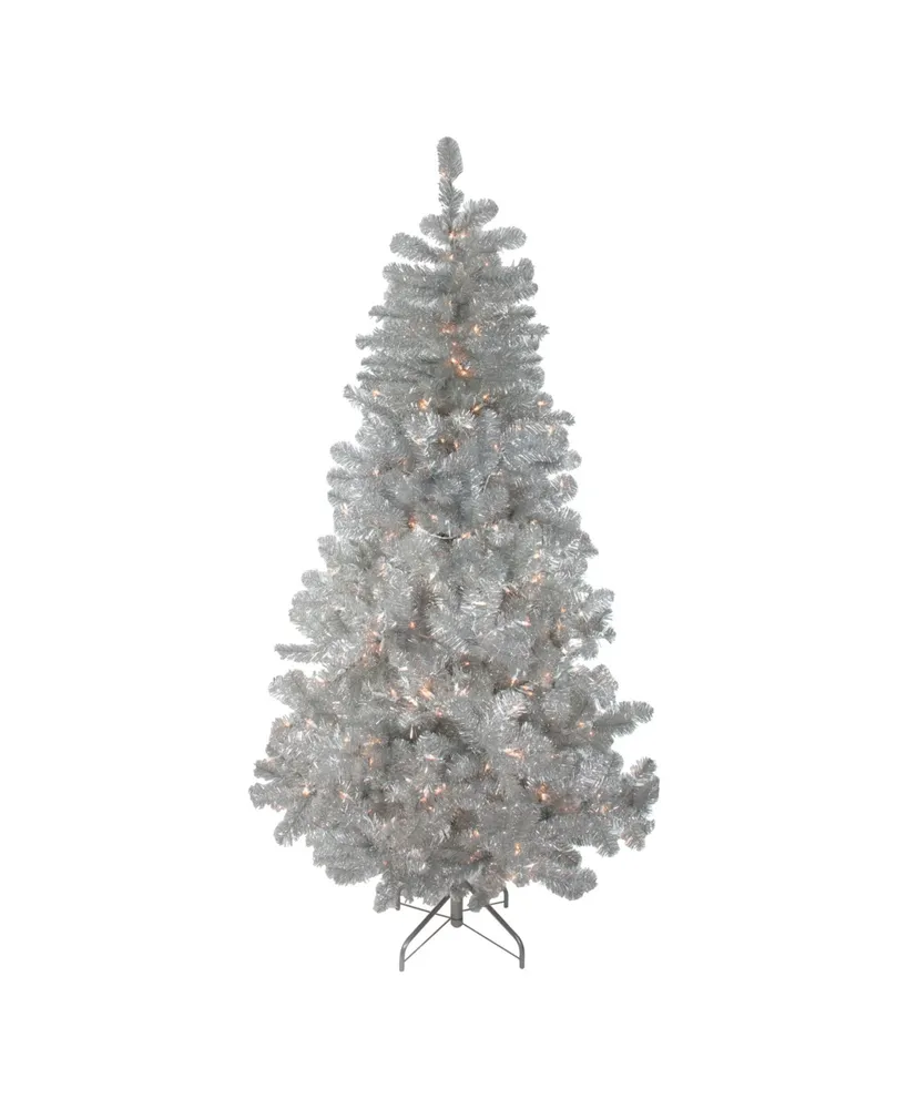 Northlight 6.5' Pre-Lit Silver Metallic Artificial Tinsel Christmas Tree - Clear Lights