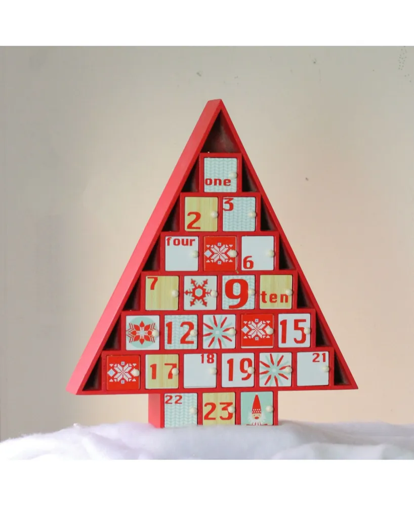 Northlight 14" Rustic Red and White Christmas Tree Shaped Advent Calendar Decoration