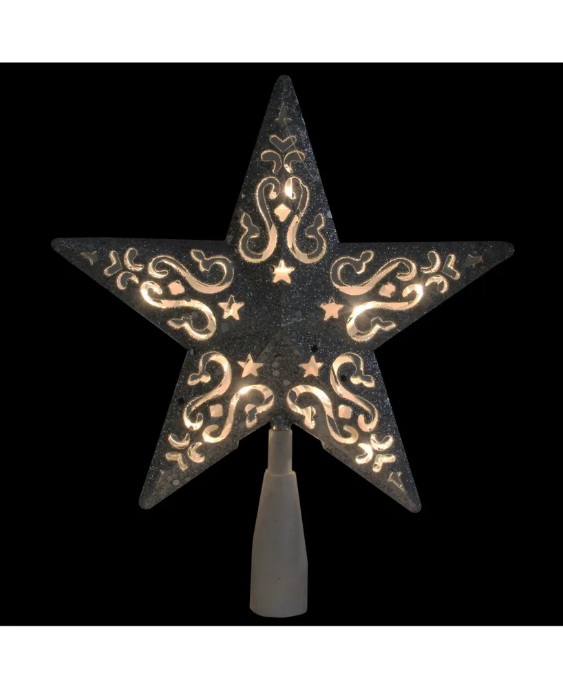 Northlight 8.5" Silver Glitter Star Cut-Out Design Christmas Tree Topper - Clear Lights
