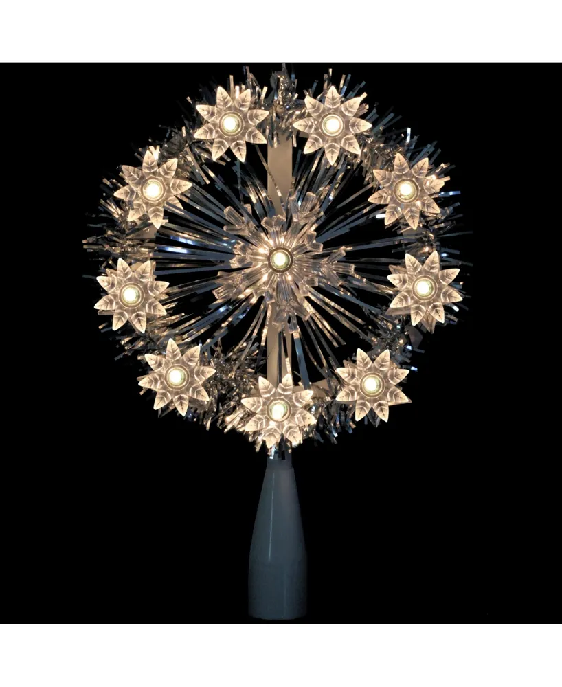 Northlight 7" Silver Tinsel Snowflake Starburst Christmas Tree Topper - Clear Lights