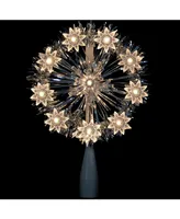 Northlight 7" Silver Tinsel Snowflake Starburst Christmas Tree Topper - Clear Lights