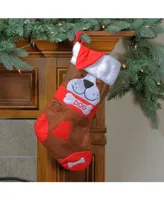 Northlight 17" Red and Brown Embroidered "Dog" Christmas Stocking with White Cuff