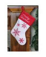 Northlight 15.25" Red and White "Merry Christmas" Snowflake Embroidered Christmas Stocking