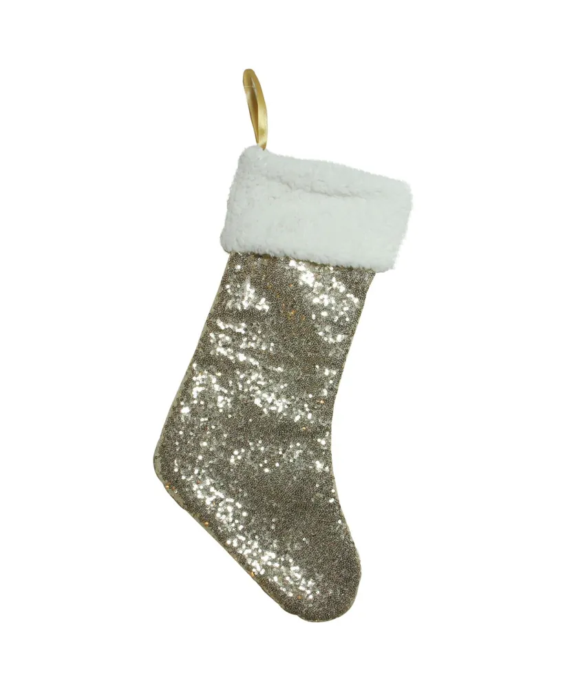 Northlight 18" Gold Sequined Stocking with White Cuff