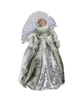 Northlight 16" Lighted Fiber Optic Angel in Silver Gingham Coat Christmas Tree Topper