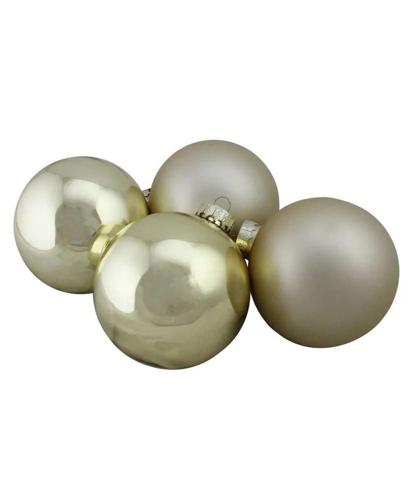 Northlight 4-Piece Shiny and Matte Champagne Gold Glass Ball Christmas Ornament Set 4" 100mm