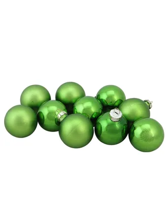 Northlight 10-Piece Shiny and Matte Grass Green Glass Ball Christmas Ornament Set 1.75" 45mm