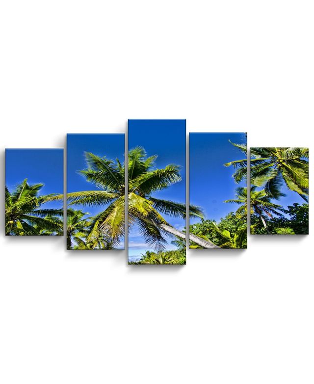 Ready2HangArt Niue Palms 5 Piece Wrapped Canvas Coastal Wall Art Set, 30" x 60"
