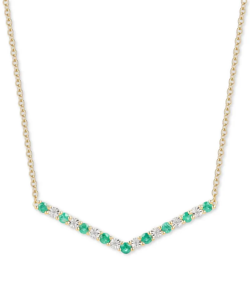 Emerald (1/2 ct. t.w.) & Diamond (1/20 ct. t.w.) Chevron 16" Statement Necklace in 14k Gold-Plated Sterling Silver