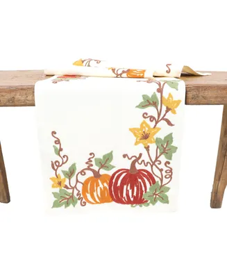 Manor Luxe Happy Fall Pumpkins Crewel Embroidered Table Runner