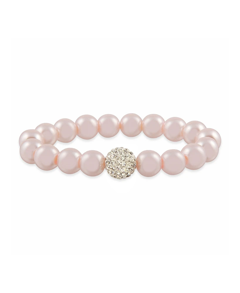 Macy's Pink Imitation Pearl with a Crystal Stretchy Bracelet