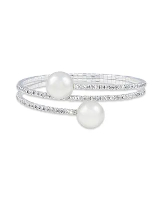Macy's 2 Row Crystals with Silmuated Pearl Coil Wrap Bracelet