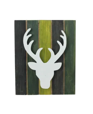 Northlight 13" Wood Deer on Green Washed Pallet Inspired Frame Christmas Wall Hanging