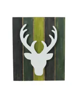 Northlight 13" Wood Deer on Green Washed Pallet Inspired Frame Christmas Wall Hanging