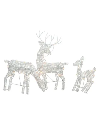 Northlight Set of 3 White Glittered Doe Fawn and Reindeer Lighted Christmas Outdoor Decoration