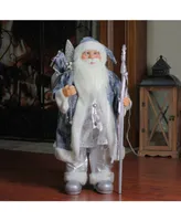 Northlight 25" Ice Palace Standing Santa Claus in Blue and Silver Holding A Staff Christmas Figure