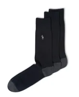 Polo Ralph Lauren Men's Socks, Soft Touch Ribbed Heel Toe 3 Pack