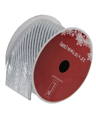 Northlight Pack of 12 Shiny Silver Diagonal Striped Wired Christmas Craft Ribbon Spools - 2.5" x 120 Yards Total