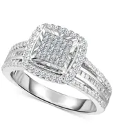 TruMiracle Diamond Halo Cluster Engagement Ring (1 ct. t.w.) in 10k White Gold